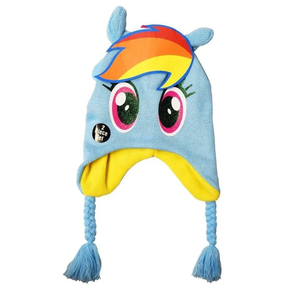 NEW ABG Accessories My Little Pony Girls Rainbow Dash Hat and Gloves Winter Set